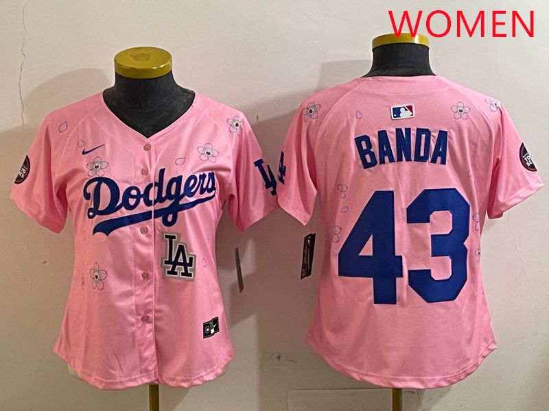 Women Los Angeles Dodgers #43 Banda Pink White Blue Sakura Edition 2025 Nike MLB Jersey style 10